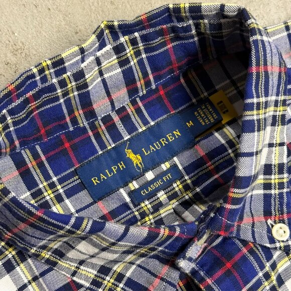 Ralph Lauren Classic Fit Plaid Shirt Long Sleeve Button Down Cotton Blue Medium - Picture 6 of 8